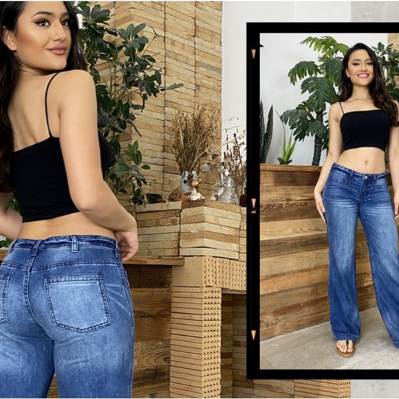 Flamingals Women's Pocket Detail Wide Leg Jeans Low Waist Vintage Pants XL - Picture 7 of 9